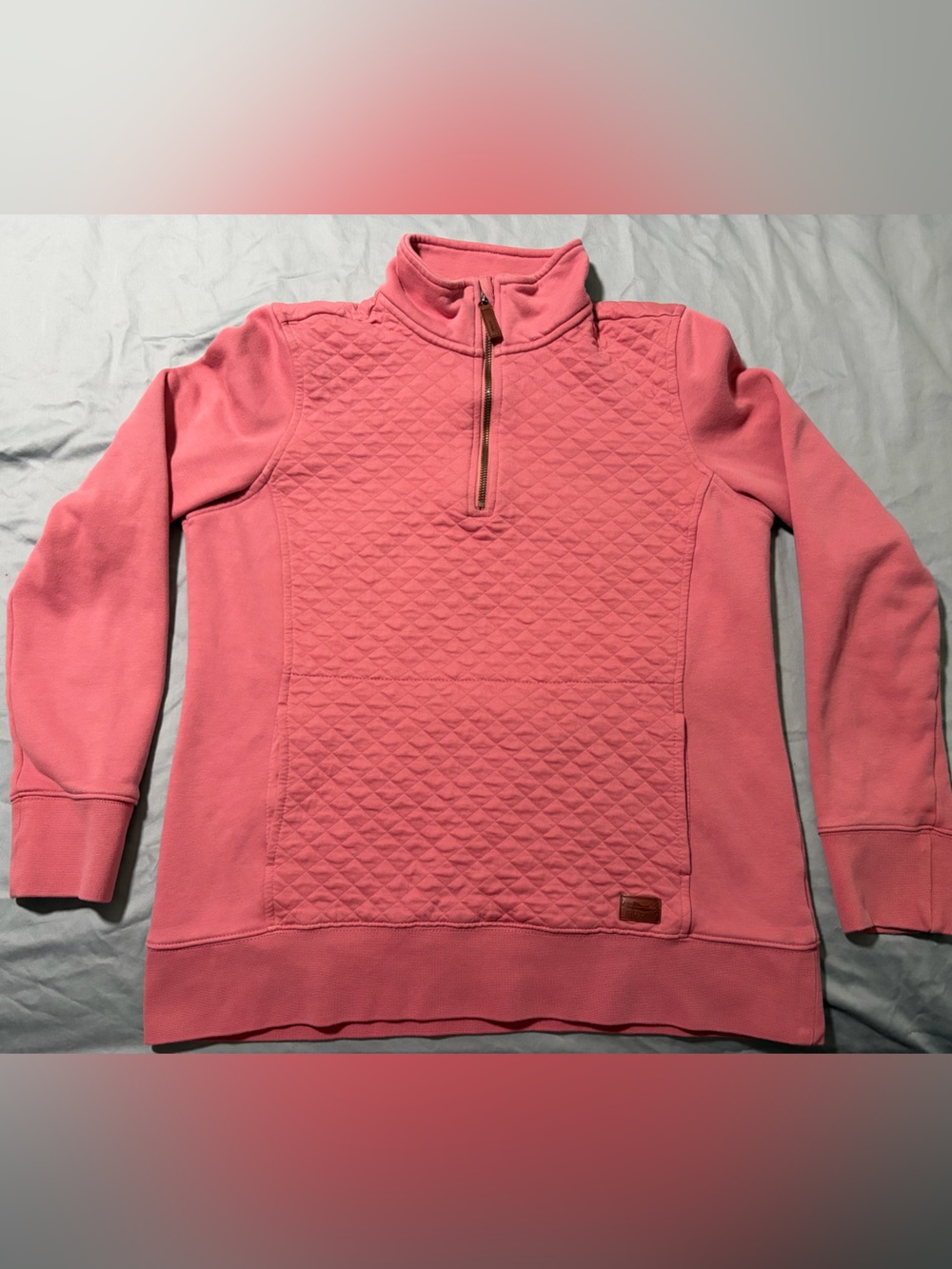L.L. Bean Quilted 1/4 Zip Pullover Size Medium Coral Active